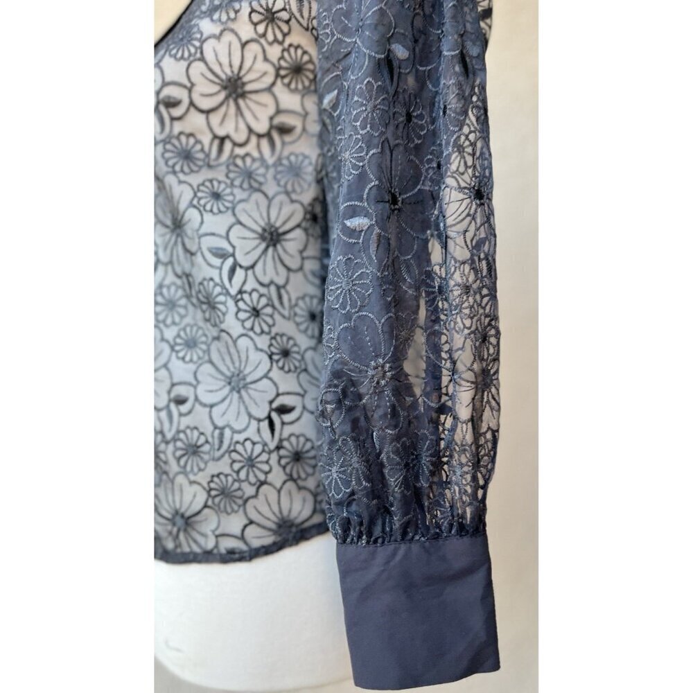 J.O.A Women’s Black Mesh Floral Sheer Collared Evening Jacket XS NWOT - Picture 6 of 12